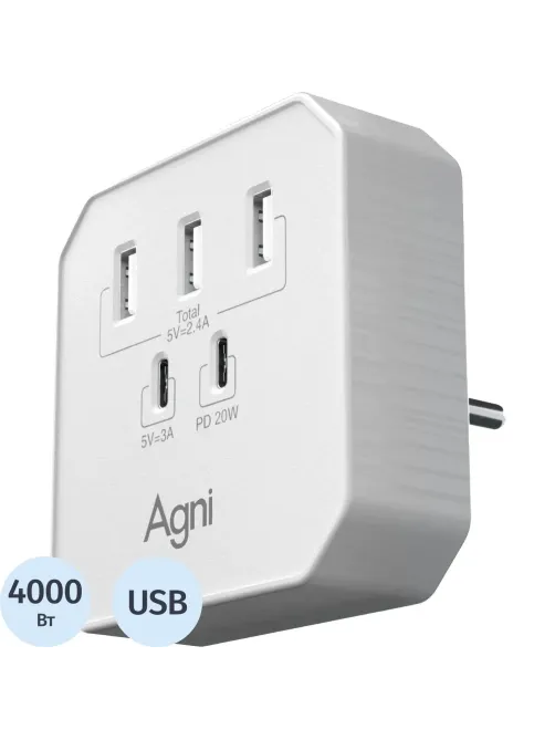 Тройник AGNI USB-A,2 USB-C, белый(TP-WB2U3E-white)