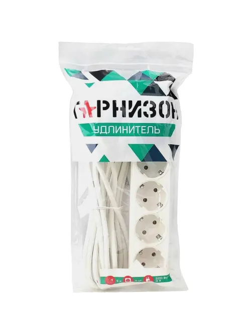 Удлинитель Гарнизон EL-NB-G4-W-5 4р/5м, 10А, с выкл. и зазем., белый