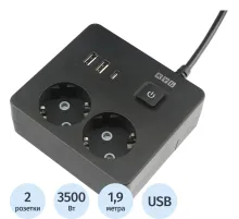 Удлинитель Power Cube, 2р,3USB, 3500 Вт, 16А,1.9 м, 3x1,0 черн.(PC-1B-2M)