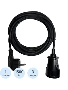 Удлинитель PROGIX PG116 1р/3м/1,5кВт/6А заземление, черный, ПВС 3х0.75