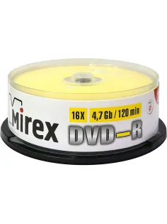 Носители информации DVD-R, 16x, Mirex, Cake/25, UL130003A1M (25 шт/уп)