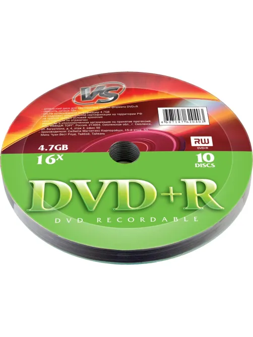 Носители информации DVD+R 4,7 GB 16x,  VS, 10шт/уп