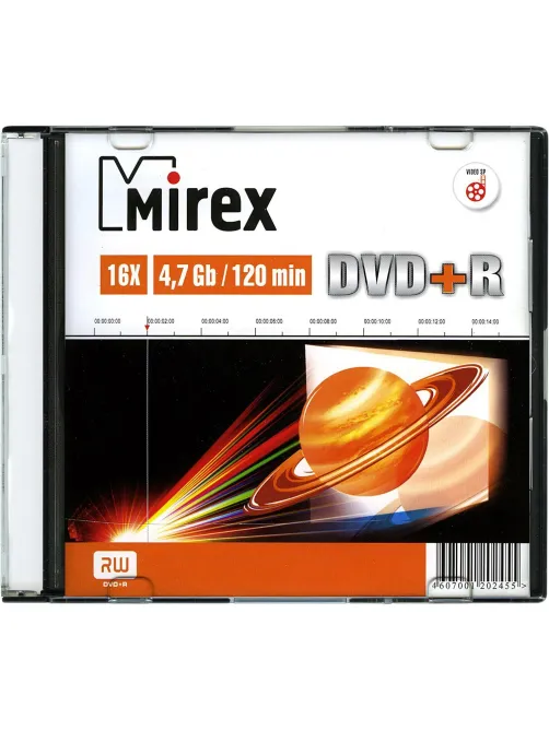 Носители информации DVD+R, 16x, Mirex, Slim/1, UL130013A1S