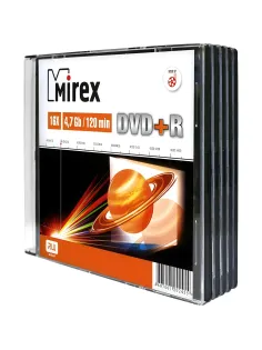 Носители информации DVD+R, 16x, Mirex, Slim/5, UL130013A1F