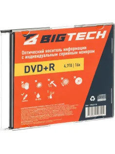 Носители информации Bigtech YDVDRB011 DVD+R 4,7 Гб/16х/1шт (бокс)