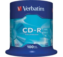 Носители информации CD-R, 52x, Verbatim Extra Protection, Cake/100, 43411