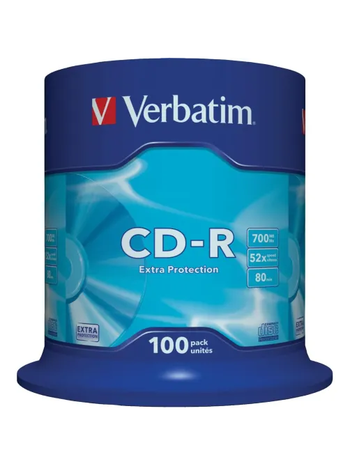 Носители информации CD-R, 52x, Verbatim Extra Protection, Cake/100, 43411