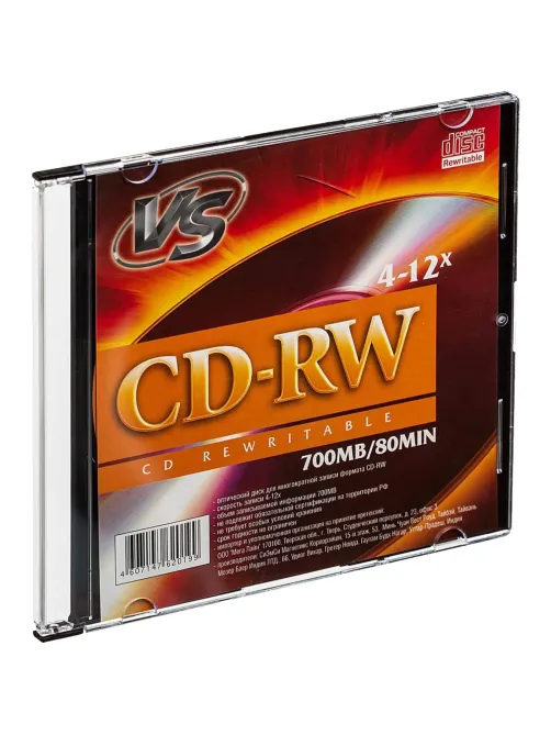 Носители информации CD-RW, 4x-12x, VS, Slim/5, VSCDRWSL501
