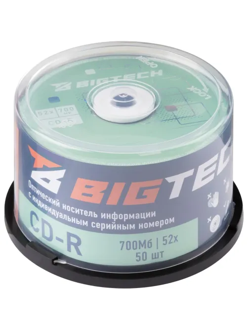 Носители информации Bigtech YCDRB002 CD-R 700 МБ/52х/50шт/уп (бокс)
