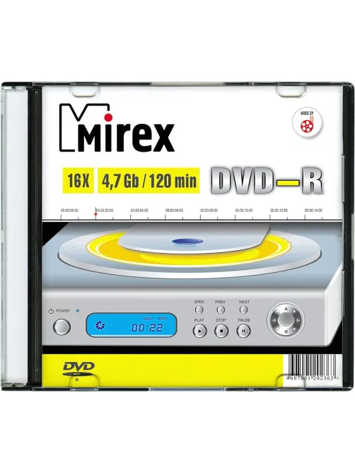 Носители информации DVD-R, 16x, Mirex, Slim/1, UL130003A1S