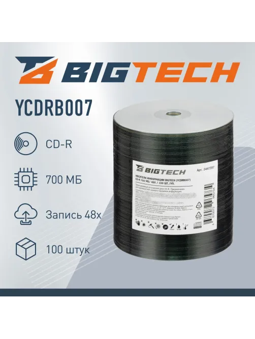 Носители информации BigTech (YCDRB007) CD-R 700 МБ/48х 100шт/уп