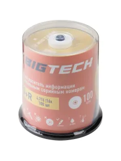 Носители информации Bigtech YDVDRB007 DVD+R 4,7Гб/16х/100шт/уп (бокс)