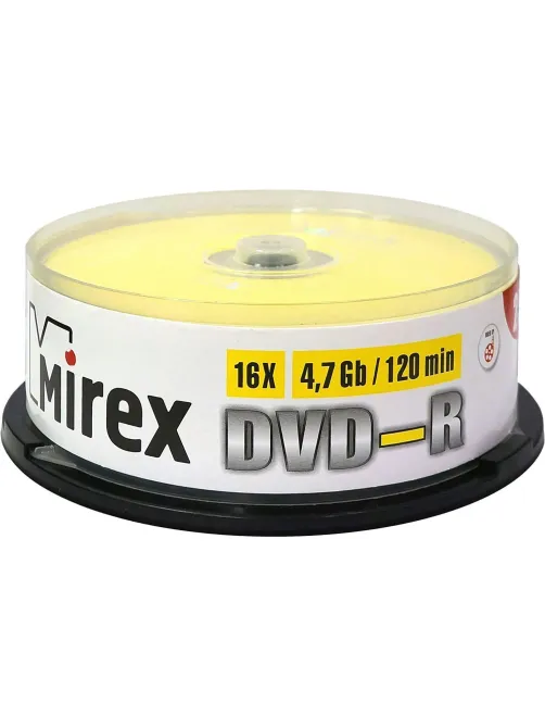 Носители информации DVD-R, 16x, Mirex, Cake/25, UL130003A1M