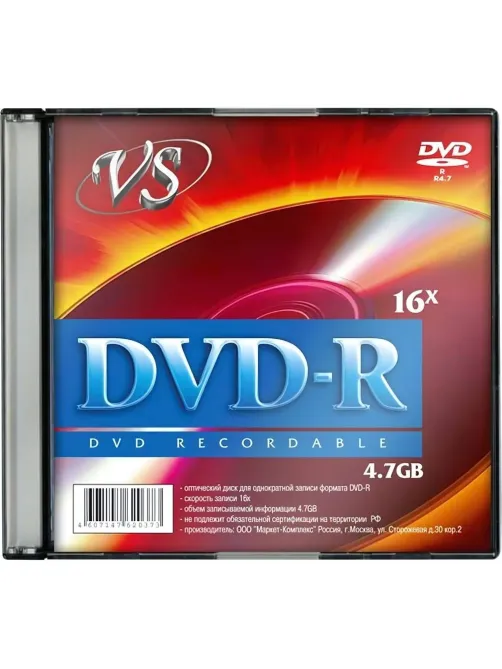 Носители информации DVD-R, 16x, VS, Slim/5, VSDVDRSL501