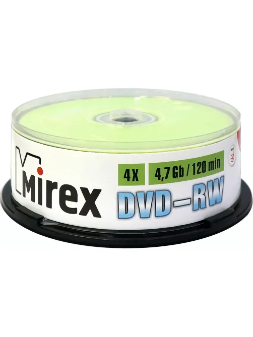 Носители информации DVD-RW, 4x, Mirex, Cake/25, UL130032A4M