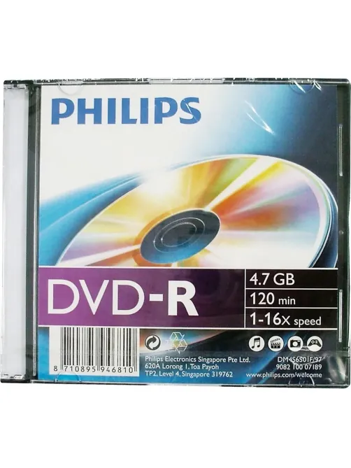 Носители информации DVD-R Philips (DM4S6S01F/97)4.7 Gb, 16x, Slim Case 1шт