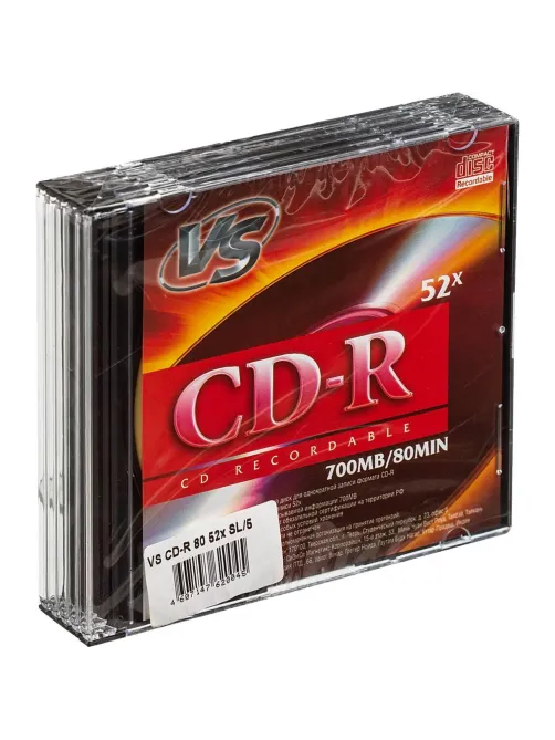 Носители информации CD-R, 52x, VS, Slim/5, VSCDRSL501