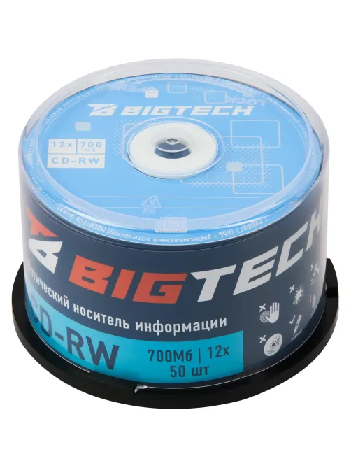 Носители информации Bigtech YCDRWB001 CD-RW/700 МБ/12x/50шт/уп (бокс)