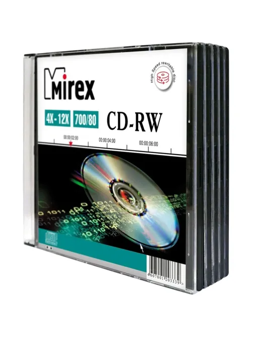Носители информации CD-RW, 4x-12x, Mirex, Slim/5, UL121002A8F