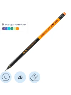 Карандаш чернографитный Deli Scribe 2B деревянный с ластиком в ассортименте