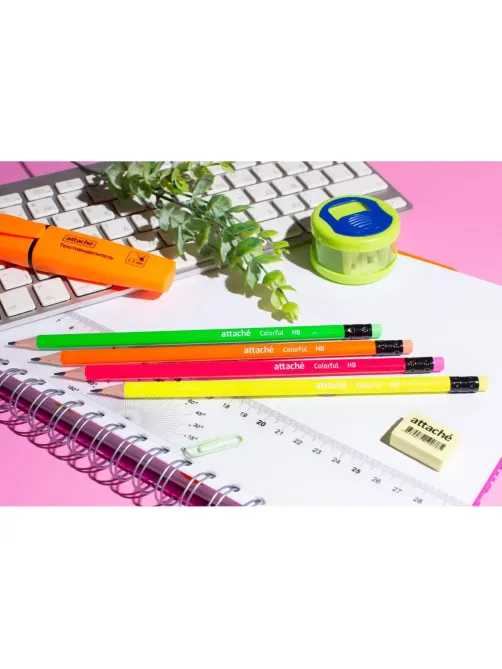Карандаш чернографитный Attache Colorful! HB заточ.,с ласт.