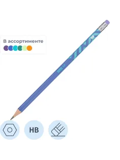 Карандаш чернографитный Attache Soft HB, ласт, шестигр, дерево, в асс