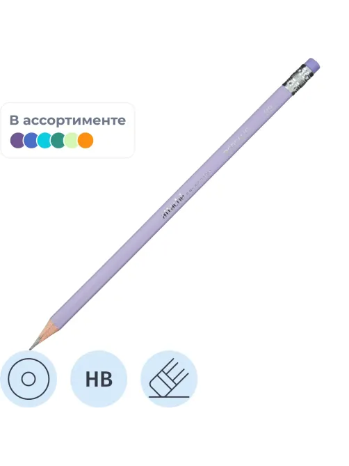 Карандаш чернографитный Borealis HB трехг, с ласт,в асс