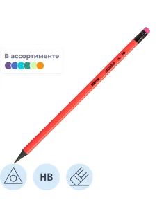 Карандаш чернографитный Attache пластик, трехгранн, с ластиком, ассорти