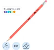 Карандаш чернографитный Deli Neon, HB, дерев, трехгр, с ласт, ассорти