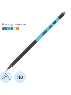 Карандаш чернографитный Attache Vector HB б/ласт трехгр черн. дерев в асс