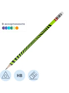 Карандаш чернографитный Kores Grafitos Neon трехгранный HB с ластиком