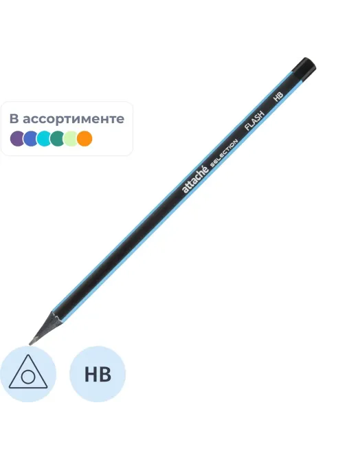 Карандаш чернографитный Flash HB б/ласт черн.дерево ассор