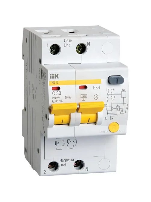 Выключатель дифф 2п C 32А 30мА тип AC 4.5кА АД-12 IEK MAD10-2-032-C-030