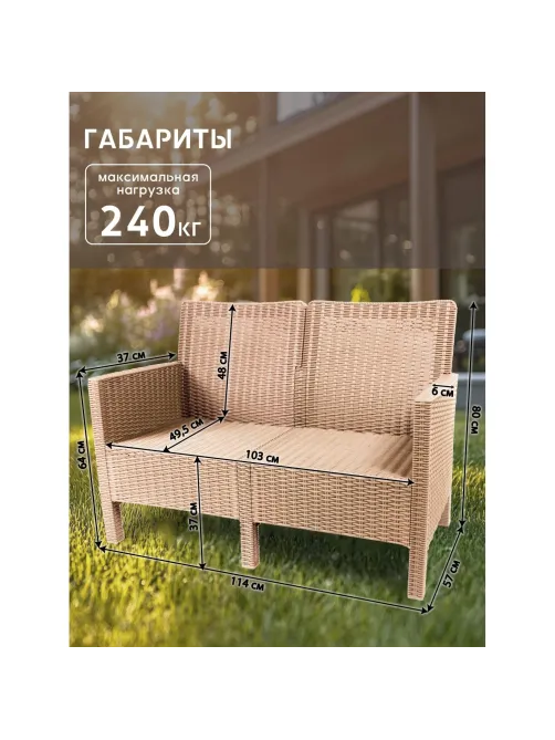 Диван TDT_двухместный садовый капучино под ротанг