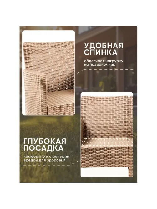 Диван TDT_двухместный садовый капучино под ротанг