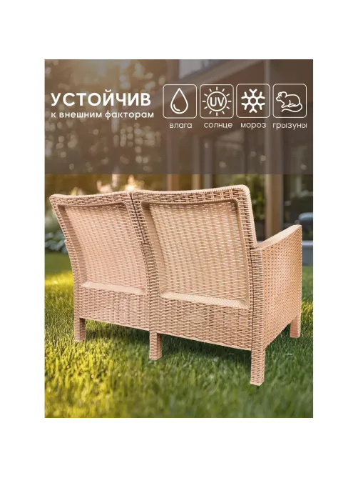 Диван TDT_двухместный садовый капучино под ротанг