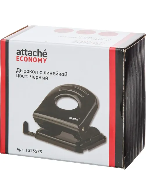 Дырокол металлический Attache до 30 листов, с линейкой, цвет черный