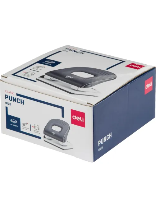 Дырокол Deli PRO E0120, макс.:40 л, металл, 2 отверстия, с линейкой, серый