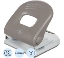 Дырокол Deli PRO E0120, макс.:40 л, металл, 2 отверстия, с линейкой, серый