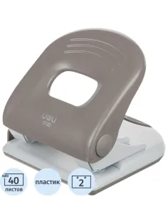 Дырокол Deli PRO E0120, макс.:40 л, металл, 2 отверстия, с линейкой, серый