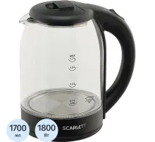 Чайник электрический SCARLETT SC-EK27G90, стекло, 1800Вт, 1.7л, черный
