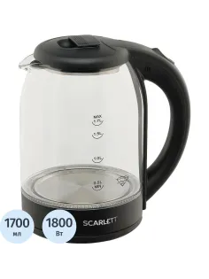 Чайник электрический SCARLETT SC-EK27G90, стекло, 1800Вт, 1.7л, черный