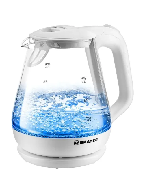 Чайник электрический BRAYER BR1063WH, 1630 Вт, 1,2 л, стекл.корп, термометр
