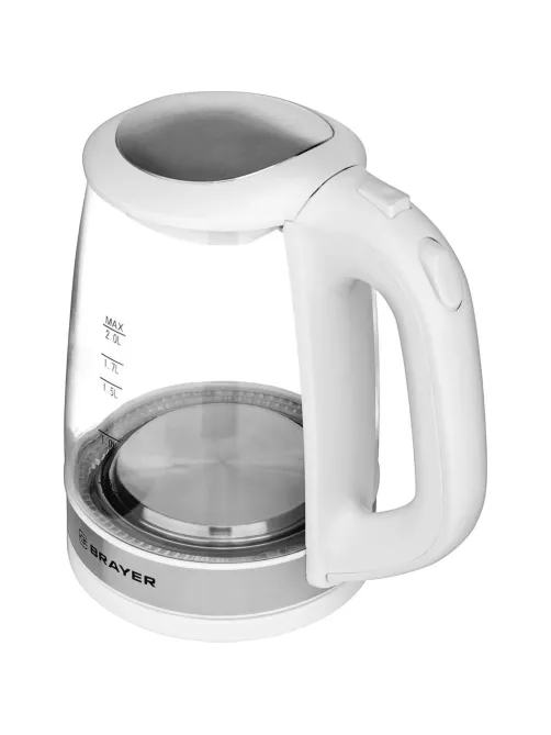 Чайник электрический BRAYER BR1040WH, 2220Вт, 2 л, стекл., белый