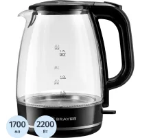 Чайник электрический BRAYER BR1030,2.2 кВт, 1,7 л, стекло,автооткл.,подсвет