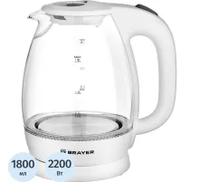 Чайник электрический BRAYER BR1013WH, 2200 Вт, 1,8 л, высокопроч.стекл