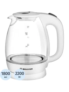 Чайник электрический BRAYER BR1013WH, 2200 Вт, 1,8 л, высокопроч.стекл