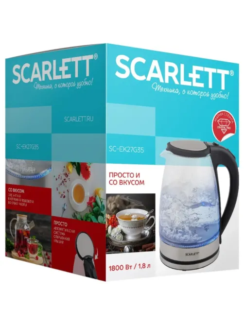 Чайник Scarlett SC-EK27G35, 1800Вт, 1.8л, стекло/сталь