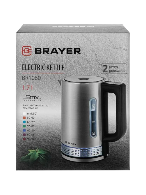 Чайник электрический BRAYER BR1060,2,2кВт,1,7л,STRIX,металл,подсвет