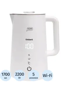 Чайник Timberk T-EK21S103WF, электрический с Wi-Fi,2200Вт, 1.7л, белый
